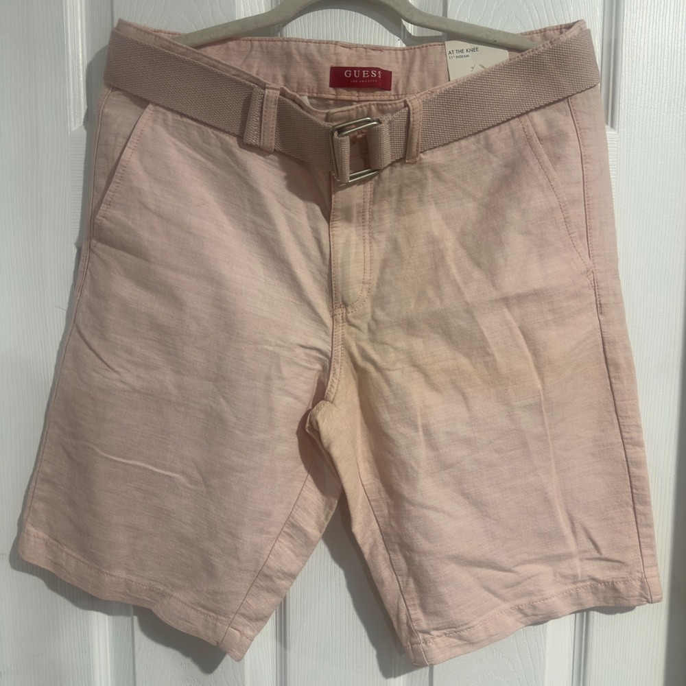 Guess Mens Mark Textured Flat Front Shorts Pink Pearl Belted Size 32 X91D07R7J60